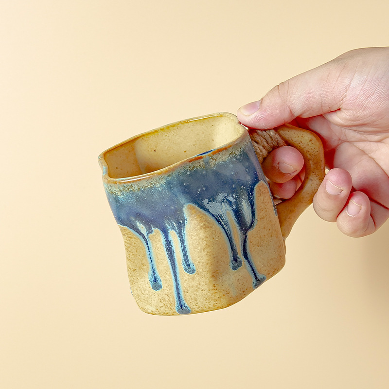 跨境亚马逊小众窑变幻彩咖啡杯马克杯水杯送礼咖啡杯碟套装|undefined