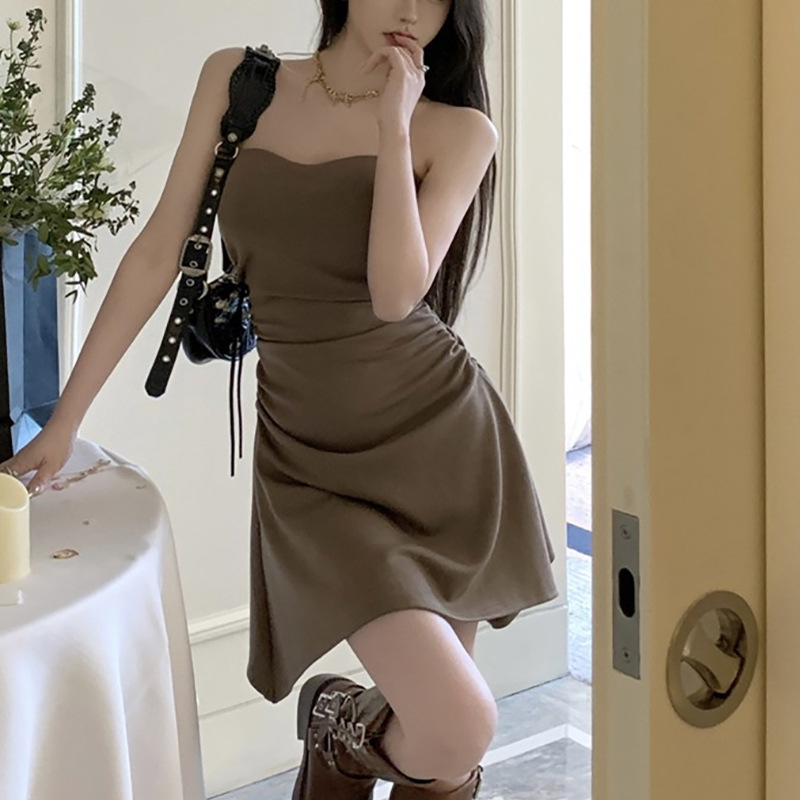 Sexy Pure Style Strapless dress Pleated Hot Girls Slimming Summer Tight Waist Tight Skirt Irregular Trendy Skirt