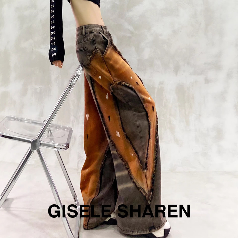 Wasteland Style Patchwork Design Jeans for Women 2025 Winter High-Waisted Wide-Leg Pants Street Casual Slimming Long Pants