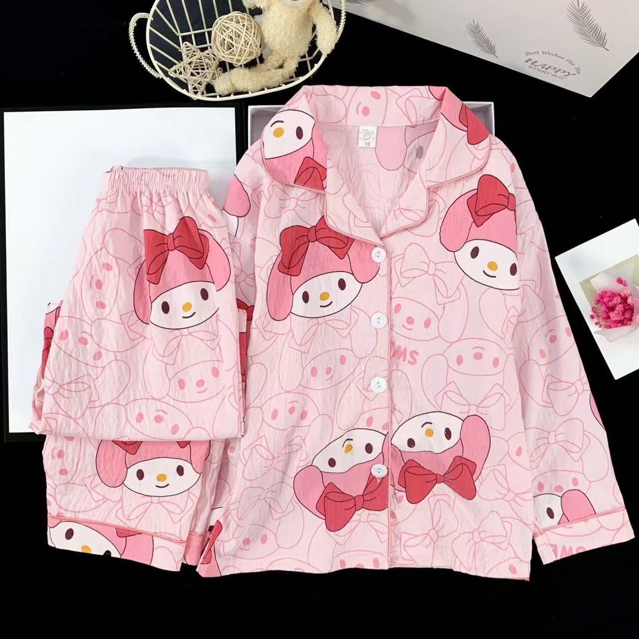 Pijamas de otoño al por mayor transfronterizos mujeres nuevas nubes de algodón de manga larga con solapa pequeña manga larga pantalones largos casuales set de ropa casera