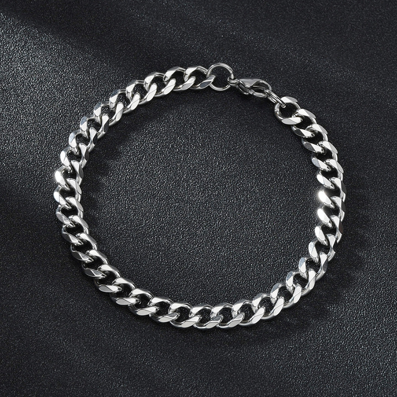 Six sided bracelet titanium steel bracelet personality Cuban chain ins trend hip hop bracelet_voghion.com