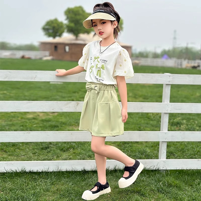 Girls' 2024 New Internet Celebrity Street Fried Children's Summer Clothing, Short Sleeve Two Piece Set_voghion.com