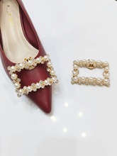 女鞋配件奢華水鑽珍珠高檔鞋花高跟鞋金屬裝飾扣方形diy可拆卸仿