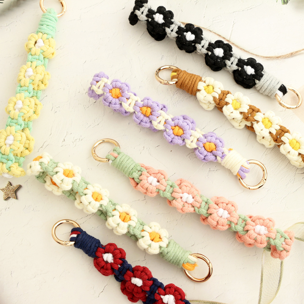 30g Weight Bag Pendant, Keychain Classification 1 Piece Quantity Daily Occasion Cotton Material Flower Pattern Knitting Design Cute Style 1 Piece Cute Flower Cotton Knitting Bag Pendant Keychain 5