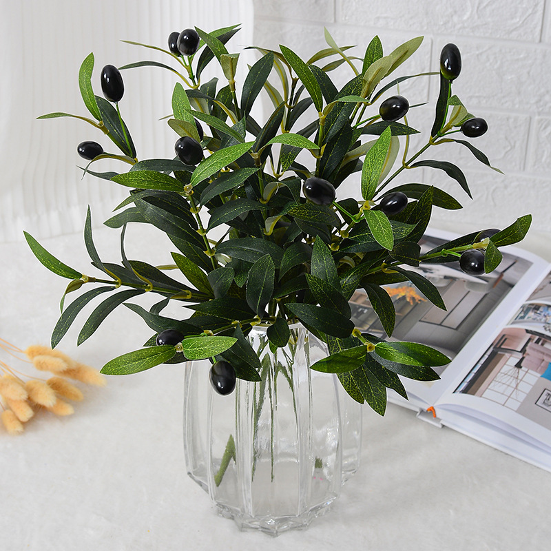 Simulated Green Plant Olive Branch 4-Pronged 6-Pronged Olive Branch with Fruit Fake Branch Wedding Home Living Room Decoration Photography Props