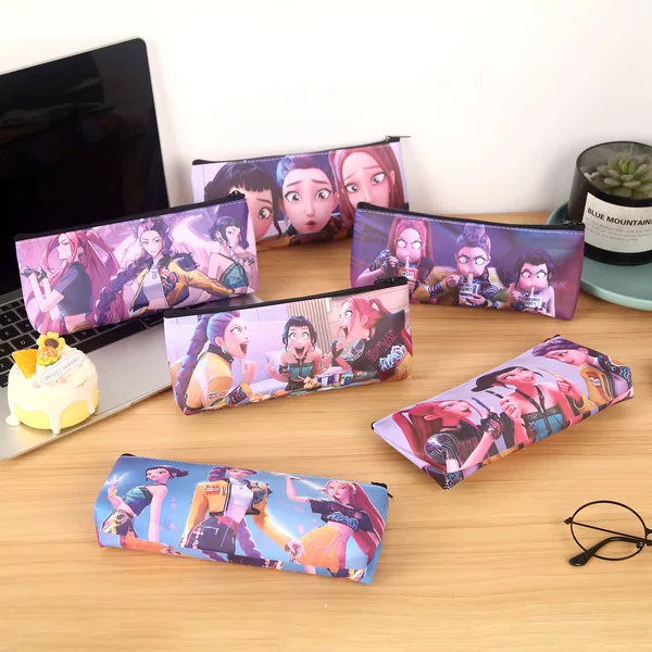 New Kpop Hunter Girl Group Pencil Case Cute Student Large Capacity Stationery Bag Pu Single Layer Storage Bag Cross-Border Wholesale