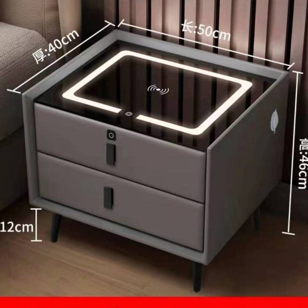 Ma ra maciza mesita noche inteligente minimalista mo rna luz cuero lujo dos cajones carga inalámbrica bluetooth audio bloqueo huellas dactilares