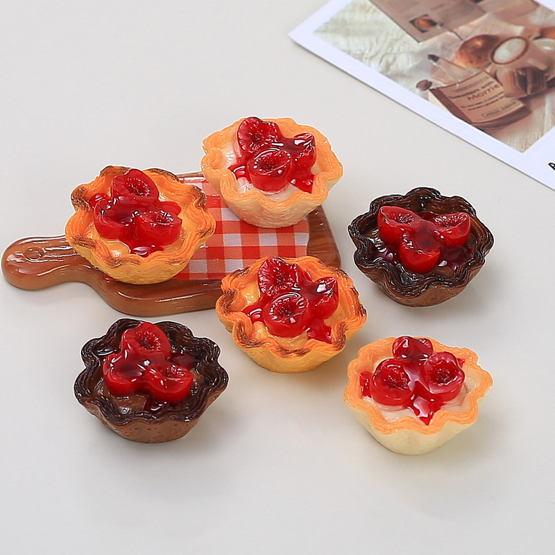 Simulated Cherry Custard Tart Food Toy DIY Cream Glue Accessories Resin Parts Jewelry Materials Wholesale