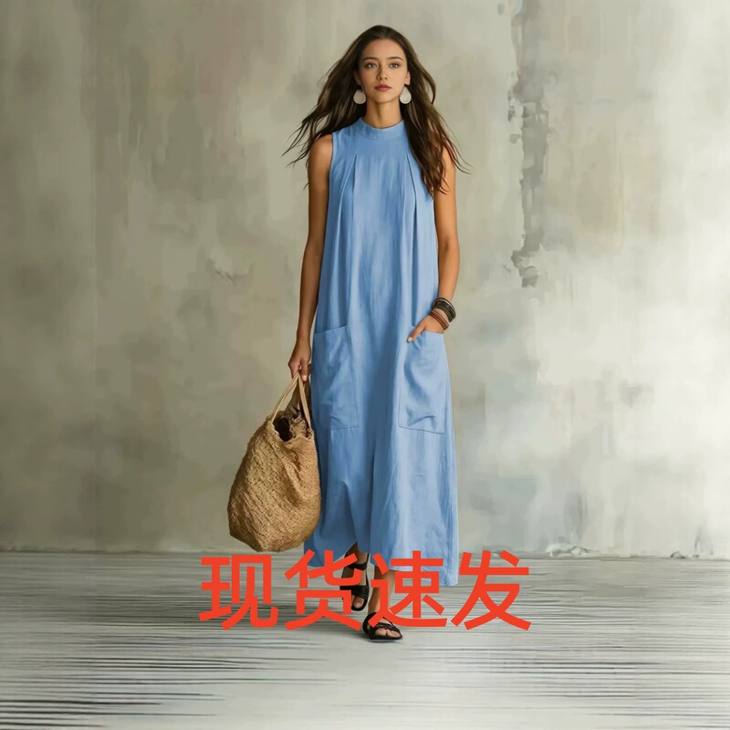 2026 Summer New European and American Style Cross-Border Foreign Trade Amazon Independent Site Fashion High-Neck Sleeveless Women's Dress