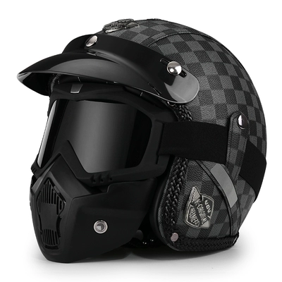3c certification retro cruise motorcycle Motosiklet dəbilqələri - m-light-gray-plaid-print-style-mirror-set-leave-a-message-to-change-to-a-transparent-mirror-free-brim-face-towel