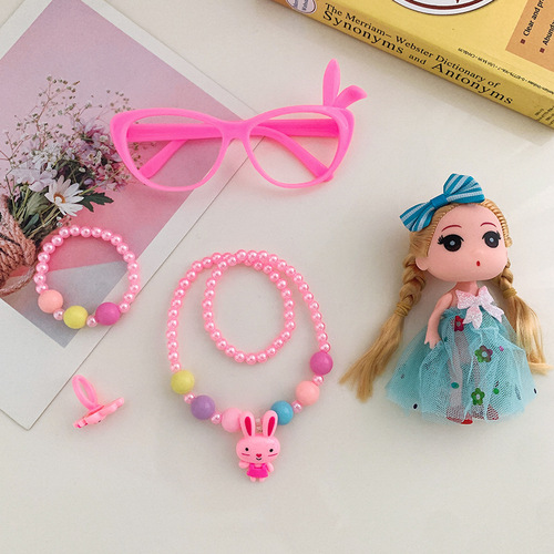 Cute Barbie Doll Children's Necklace Jewelry Set Girls Princess Hair Accessories Pearl Necklace Bracelet Wholesale