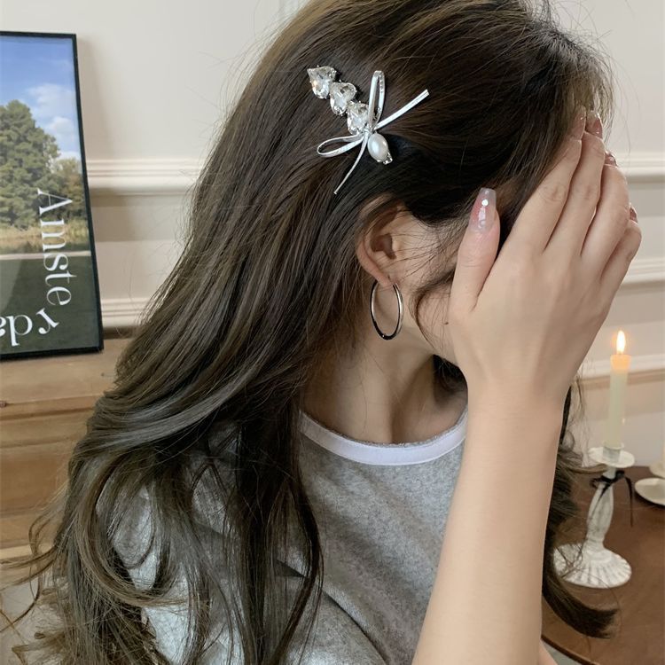 Romantic Fairy~ Super Fairy Pearl Diamond Bangs Side Clip with High Aesthetic Appeal Ins Vacation Style Side Hairpin for Women