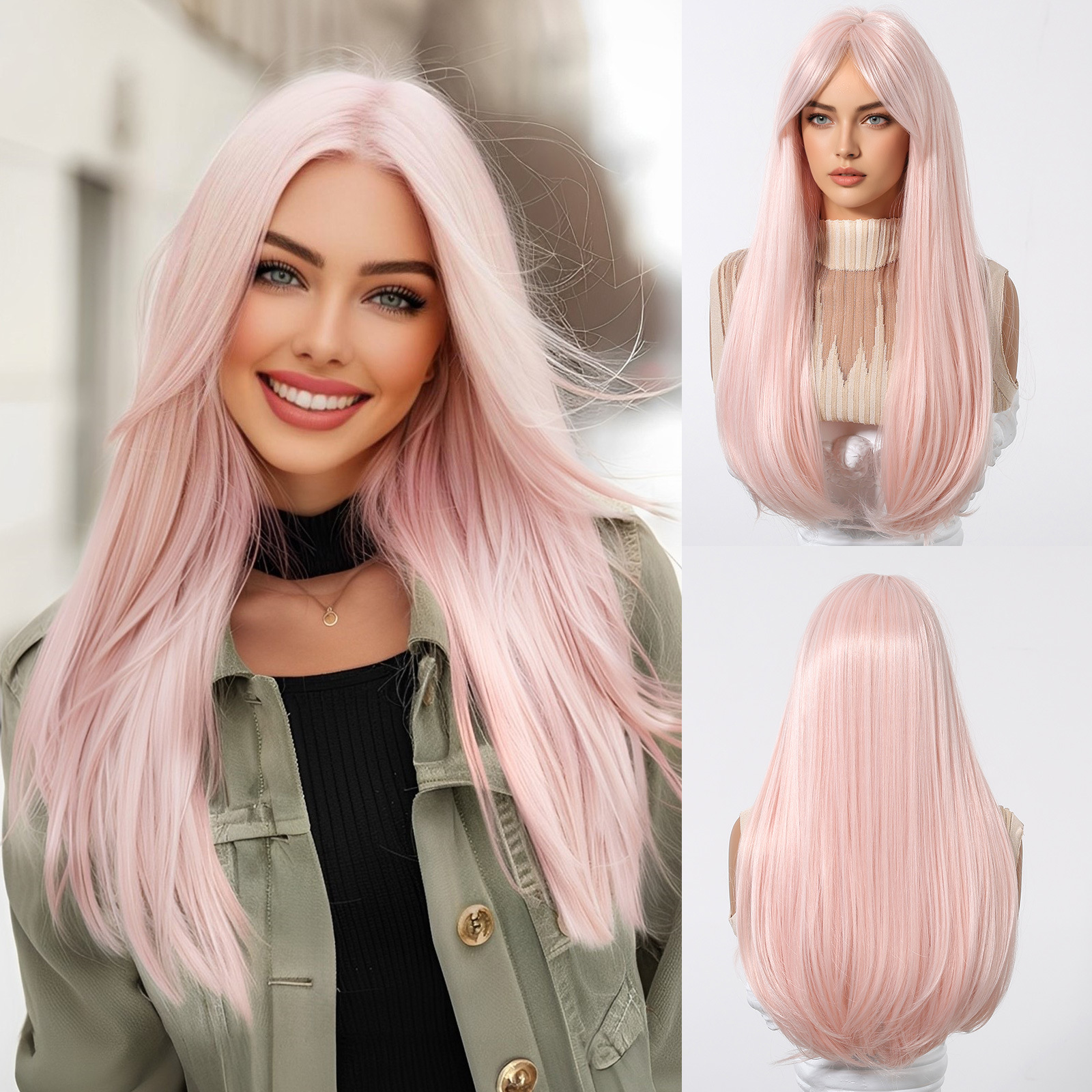 Nuevas pelucas de venta caliente mujeres coreanas diarias de pelo largo, marrón frío, recto, suave, dulce, afeitado facial con capucha completa más joven image 17