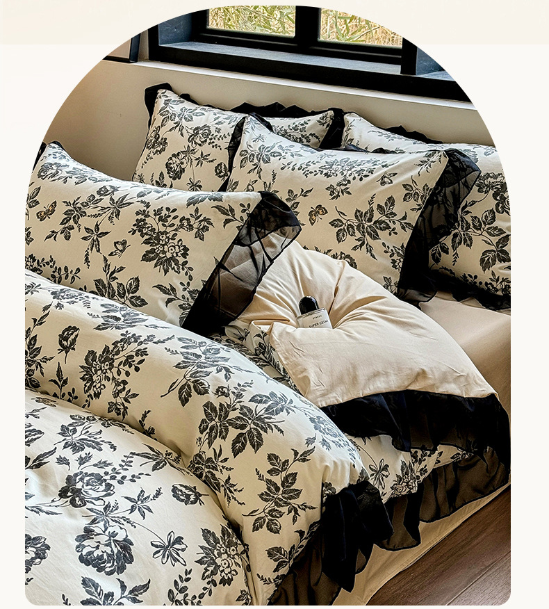 Vintage påslakanset i bomull med spets i nordisk boho stil_voghion.com