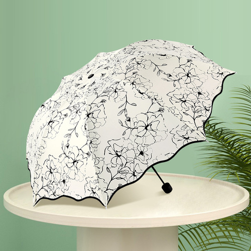 Korean hibiscus flower pattern small fresh rainy day umbrella anti-UV vinyl sun umbrella folding umbrella