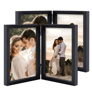 Cadre photo double à charnière 4x6 po, MDF noir pliable