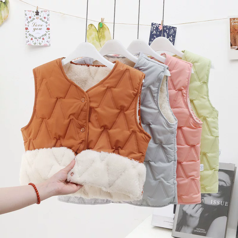 Демисезонная детская куртка из fleece с пухом, жилетка для мужчин и женщин, девочек, корейский стиль, семейный стиль