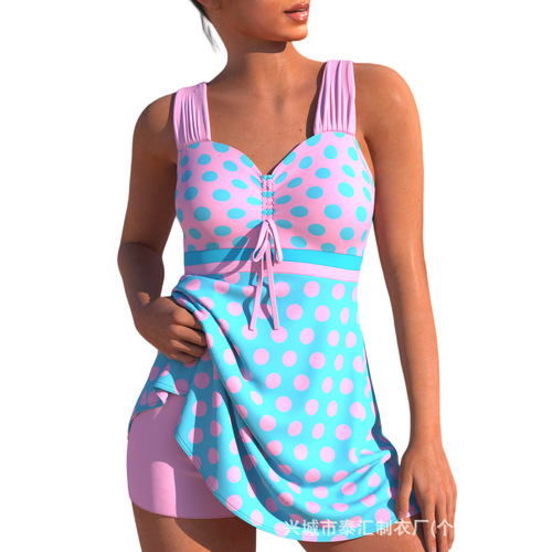 2025 Women's European and American Straight High-Waist Swimsuit with Striped Print Tankini