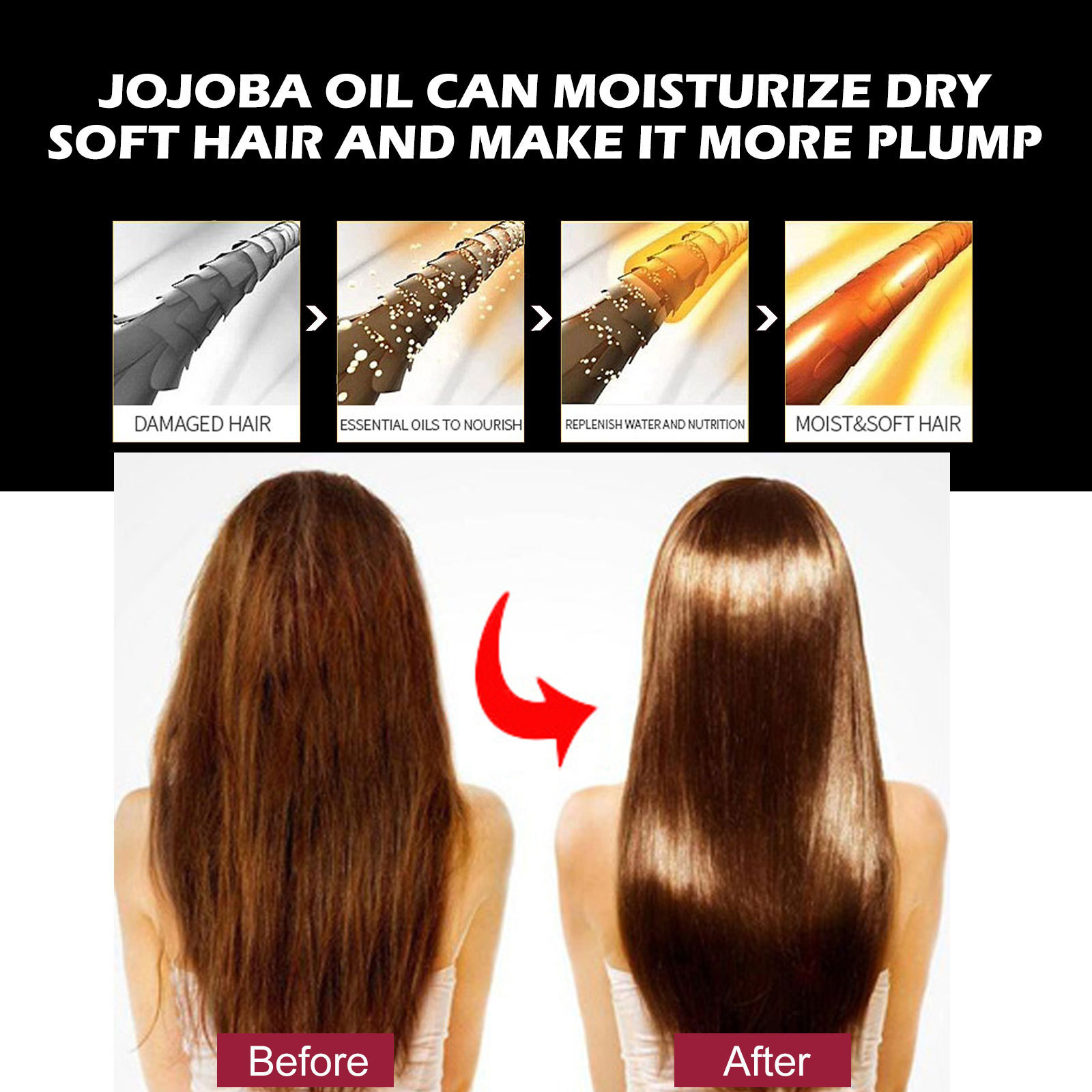 Huile de Jojoba EELHOE Massage nourrissant réparateur racines, cheveux durs, doux et épais liquide Dense_voghion.com