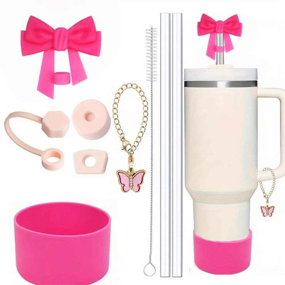 Amazon Stanley Cup Accessories 10mm Bow Straw Cap Silicone Cup Holder Butterfly Cup Chain Pendant Leak-proof Plug