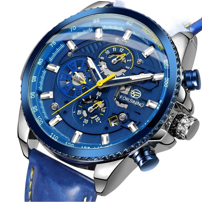 FORSINING reloj mecánico automático de los hombres reloj mecánico de acero inoxidable multifuncional reloj de correa casual 342
