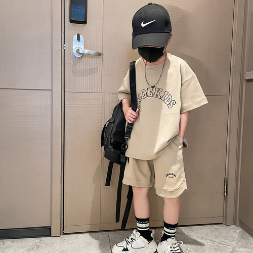 Boys Thin Sports Suit  Summer New Letter Printed T-Shirt Five-Female Pants Handsome Casual Two-piece Set