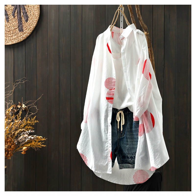 Mid-length Shirt Women's New Literary Letter Print Loose Sun Protection Shirt Thin Cardigan Outwear Beach Wear