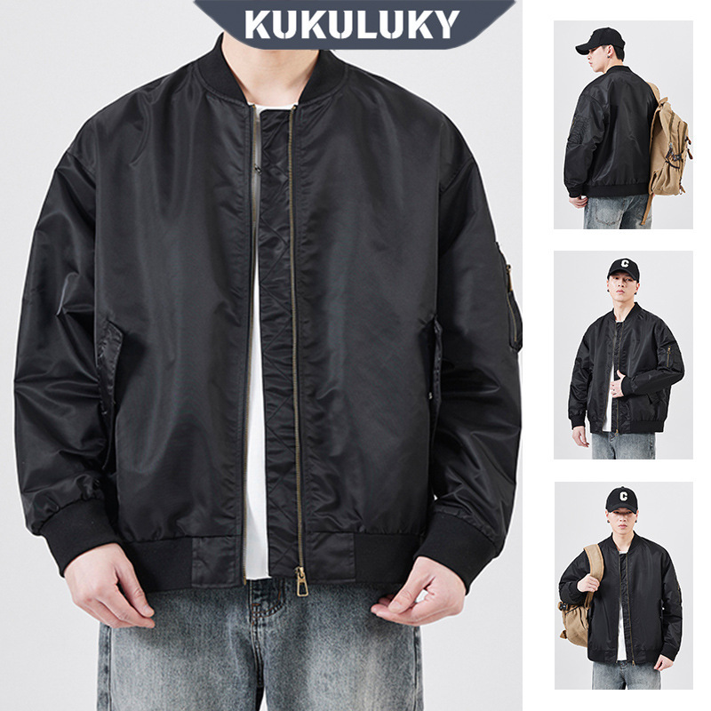 KUKULUKY Men's Aviator Jacket with Baseball Collar, Loose Casual Coat, Spring and Autumn Versatile Trendy Jacket KUKULUKY Men's Aviator Jacket with Baseball Collar, Loose Casual Coat, Spring and Autumn Versatile Trendy Jacket