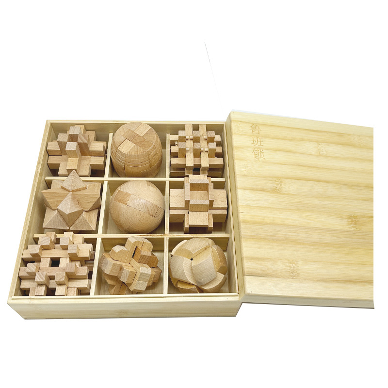 Kong Ming Lock Luban Lock Set Juguetes educativos para niños Estudiantes de primaria 7 años Descompresión intelectual Nueve bloques de construcción de cadena Personalización