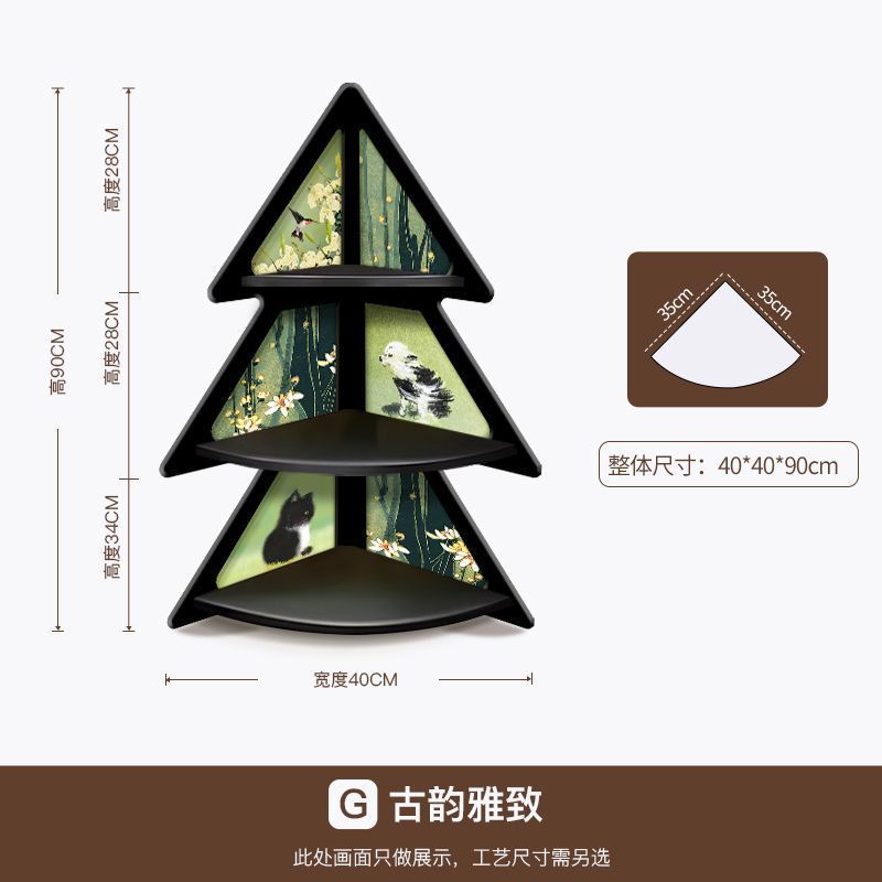 リビングルームコーナーキャビネット収納ラックアンティークスタイル床置き装飾品寝室ベッドサイド三角形収納キャビネット壁コーナー本棚|undefined