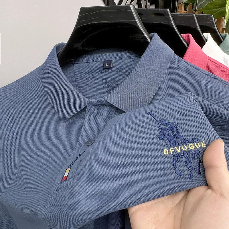 Молодые и молодые мужчины с лацканом с длинными рукавами футболка модная вышивка весной и осенью тонкая мужская футболка футболка с нижней рубашкой POLO рубашка