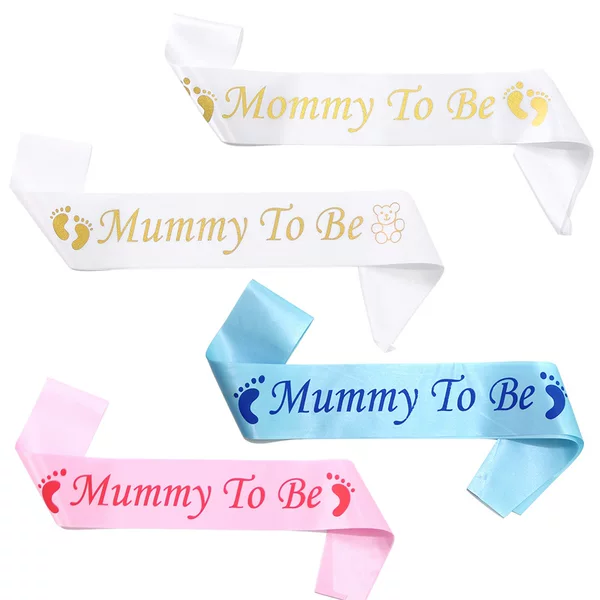 White gold footprints mommy to be mother-to-be etiquette belt baby shower welcome shoulder belt