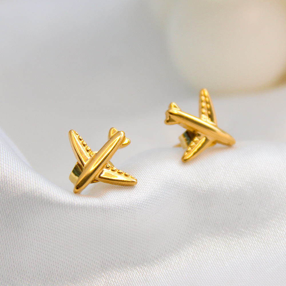18K Gold Plating in the Furnace Plating Material 304 Stainless Steel Pendant Material 1 Pair Retro Airplane Plating 304 Stainless Steel 316 Stainless Steel 18K Gold Plating In The Furnace Ear Studs