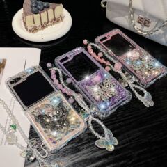 シャンパンゴールドフラッシュダイヤモンドサムスン zflip7 携帯電話ケース折りたたみ zflip3/4/5/6 高級蝶保護カバー