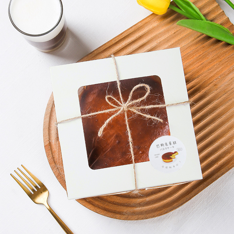 现货巴斯克芝士蛋糕包装盒4寸6寸7寸冰乳酪戚风六切件打包盒贴纸