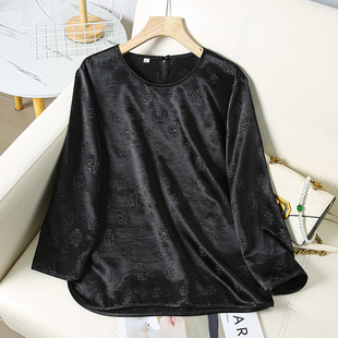 Spring and Summer New Style Chinese-Style Tops for Middle-Aged and Elderly Women, New Chinese-Style Jacquard Long-Sleeved Elegant Mother's Bottoming Shirts