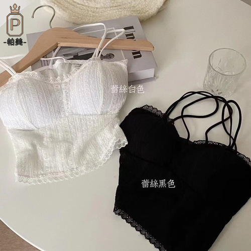 French lace girl can wear the bottoming vest with breast pads to wrap the breasts, tube top and sling, Internet celebrity cross back beautiful underwear