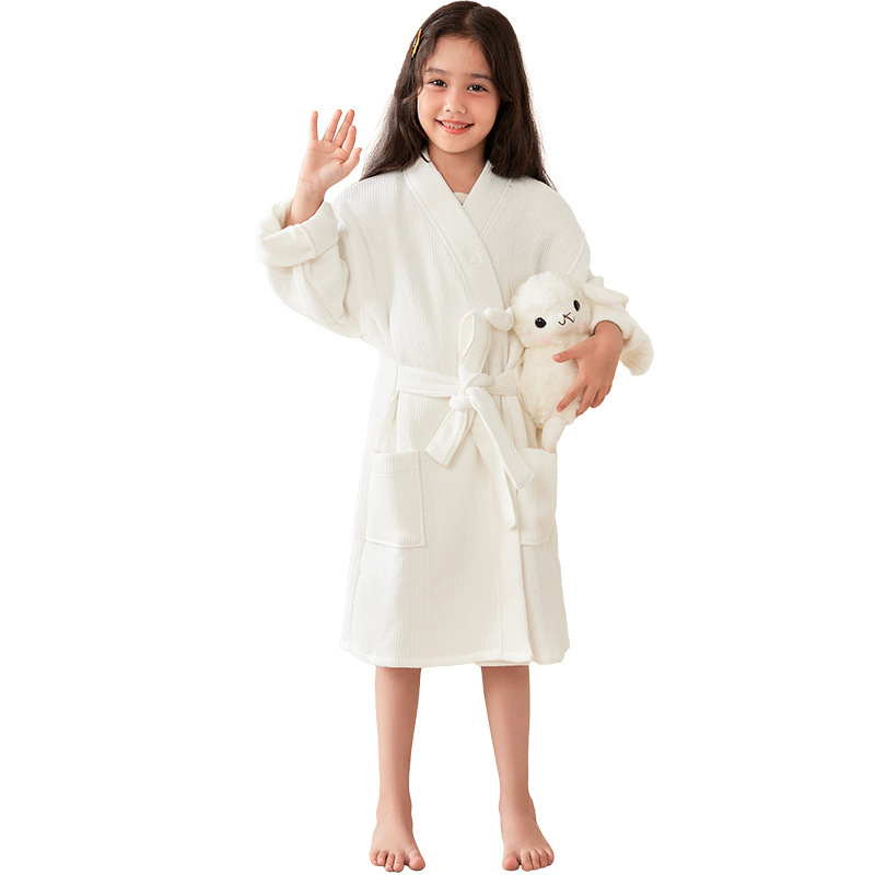 純綿ワッフル子供用バスローブ二層ホテルバスローブ男の子と女の子用オールシーズン吸収性ナイトガウン着物ホーム服|undefined