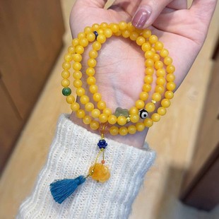 Factory wholesale natural beeswax old honey 3 ring bracelet beads DIY design studio standard