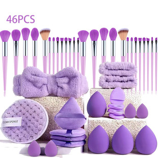 Cross-Border Hot-Selling Powder Puff Set 40Pc Beauty Tool Brush Large Combination Face Wash Makeup Puff Complete Set of 46 Brushes