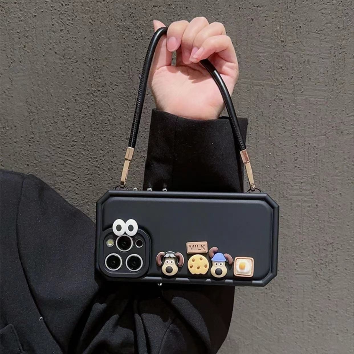 Perro tridimensional portátil de color sólido para iPhone14 piel diagonal 15ProMax funda para teléfono móvil 12 Apple 13 hombres y mujeres