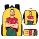 Cross-border Ronaldo Football Star Backpack Three-piece Set Kidsren's Schoolbag Primary School Students Backpack Lunch Bag Pencil Bag