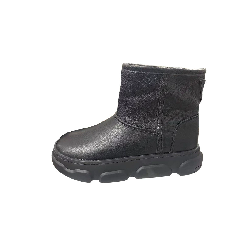 Снежные сапоги женские 2024 зимние новые кожаные толстые подошвы плюс бархатные теплые повседневные рукава