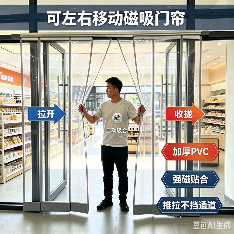 Push-pull sliding double-track thermal insulation, windproof, mosquito-proof, home and commercial magnetic self-absorbing partition transparent PVC door curtain