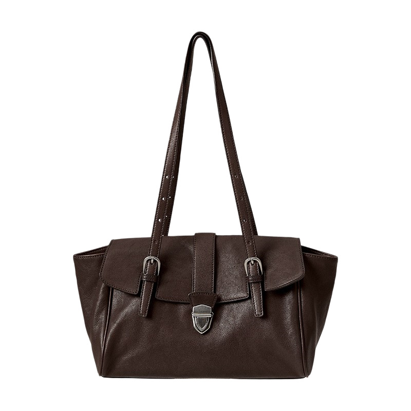 Vegetable-Tanned Sheepskin Baguette Briefcase For Women - Casual Professional Commuter Handbag & Shoulder Bag - Thumbnail 7