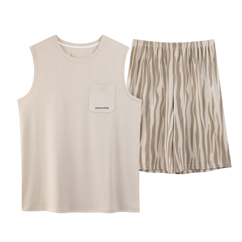 ZHUOJIA의 새로운 잠옷 남성 여름 얼음 실크 실 얇은 민소매 조끼 양복 조끼 홈웨어 정장 여름