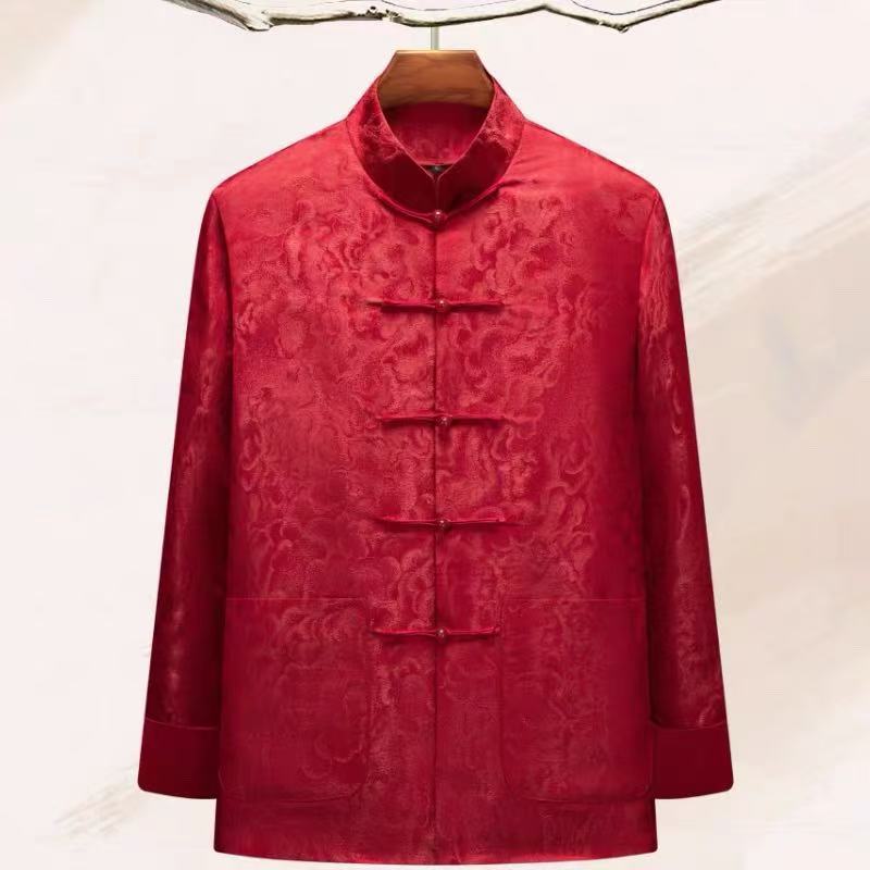 唐装男秋冬装外套中老年喜爸爸中式宴会婚礼服加绒加绒棉服