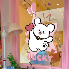 Insネットの赤いケーキのデザートのミルクティーの服装の店の雰囲気はドアを配置してガラスのショーウインドーの漫画の静電気のシールを貼ります。