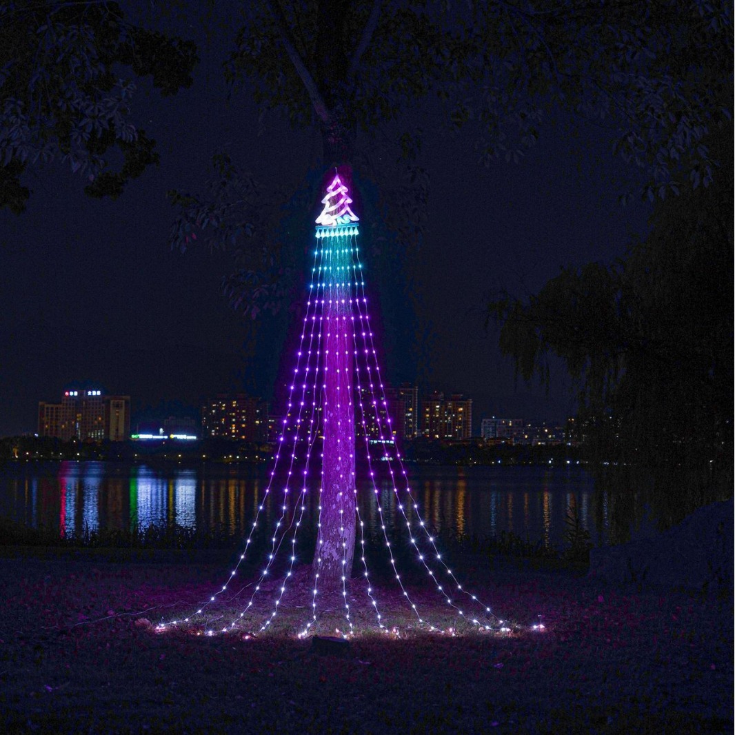 跨境RGB遥控圣诞树五角星瀑布灯庭院草坪户外挂树拖尾彗星灯