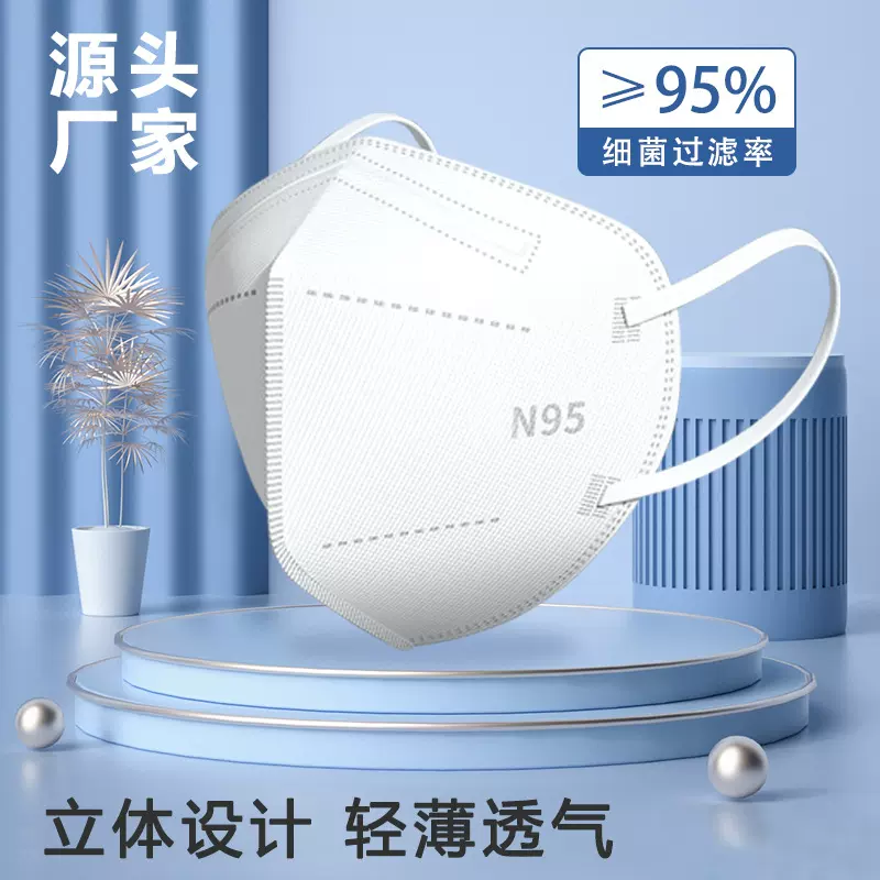 成人口罩n95防护一次性独立单片包装宽耳带挂耳式KN95成人款